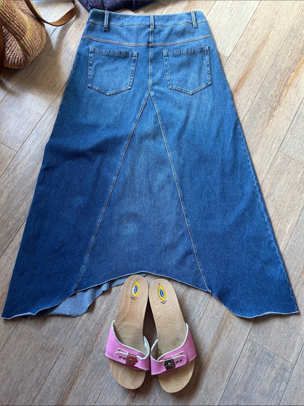 Lysse Camille Denim Maxi Skirt size small stretch asymmetrical cotton blue